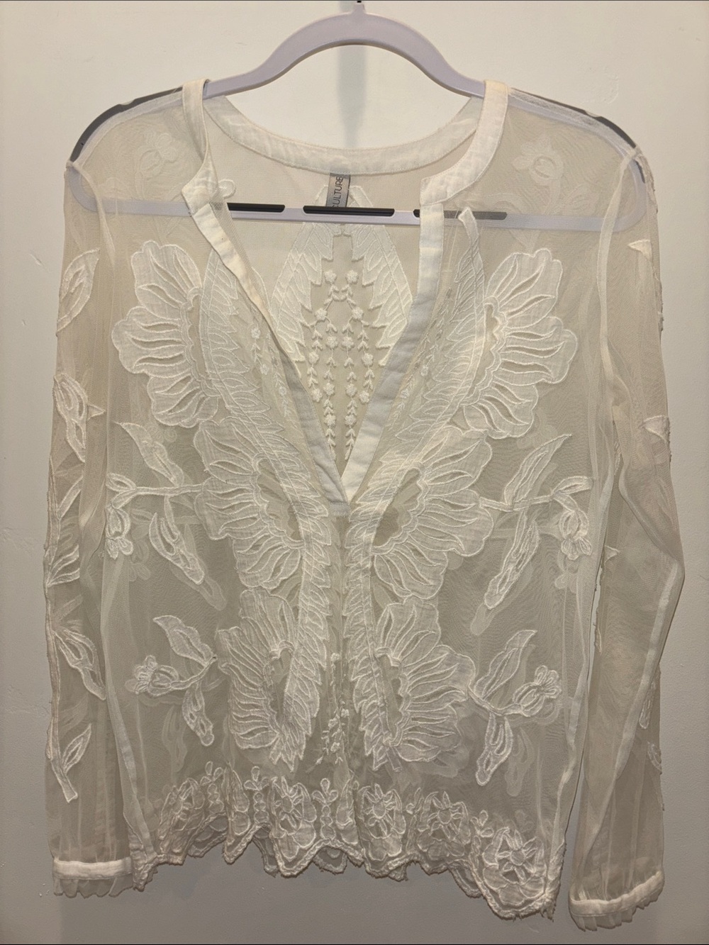 Sheer Embroidered White Blouse - Elegant Women's Top